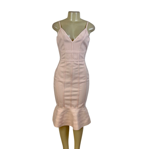 Venus Womens Blush Pink Bandage Midi Dress Sleeveless Ruffle Mermaid Hem Sz S