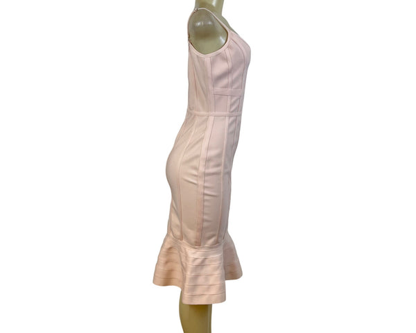 Venus Womens Blush Pink Bandage Midi Dress Sleeveless Ruffle Mermaid Hem Sz S