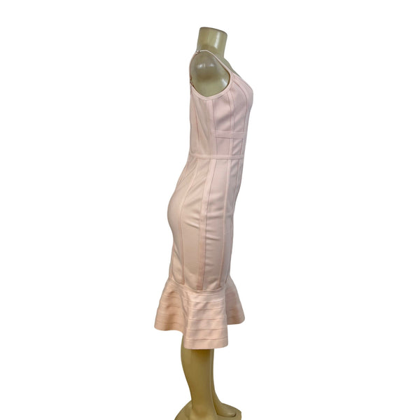 Venus Womens Blush Pink Bandage Midi Dress Sleeveless Ruffle Mermaid Hem Sz S
