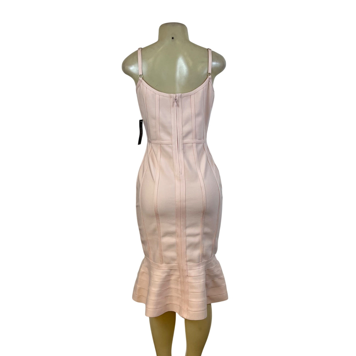 Venus Womens Blush Pink Bandage Midi Dress Sleeveless Ruffle Mermaid Hem Sz S
