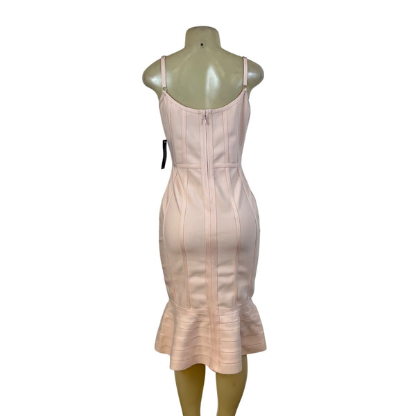 Venus Womens Blush Pink Bandage Midi Dress Sleeveless Ruffle Mermaid Hem Sz S