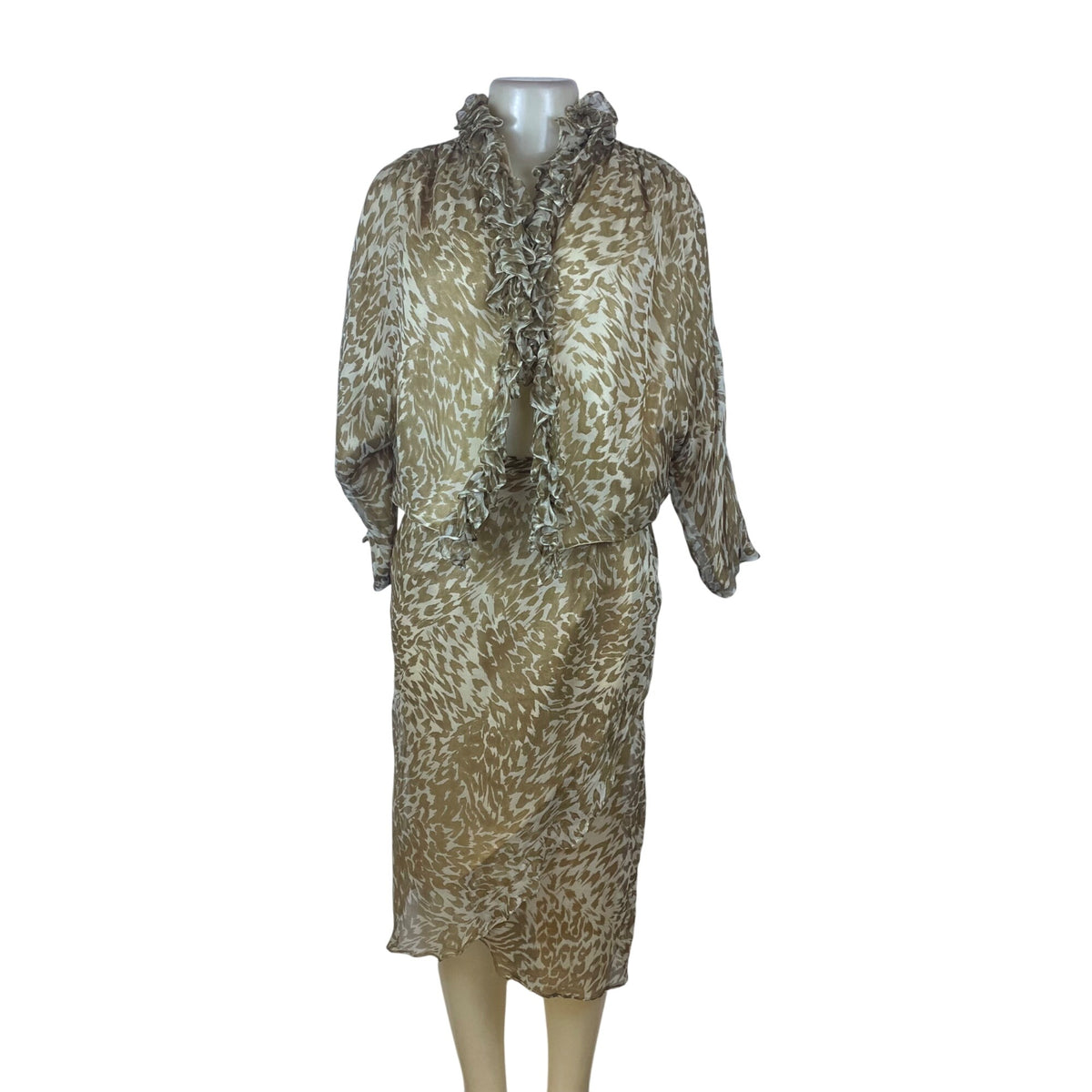 Sarah Horne Design Women’s Beige White Animal Print Skirt & Blouse Set