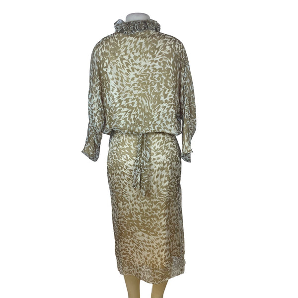 Sarah Horne Design Women’s Beige White Animal Print Skirt & Blouse Set