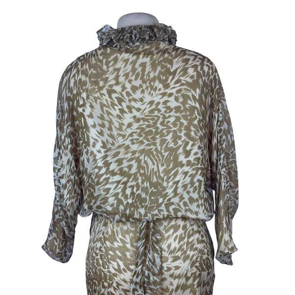 Sarah Horne Design Women’s Beige White Animal Print Skirt & Blouse Set