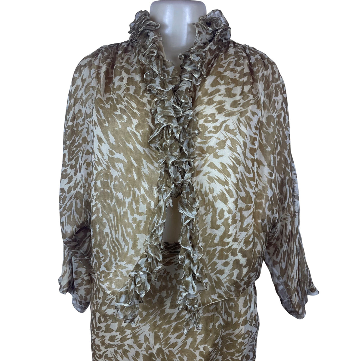 Sarah Horne Design Women’s Beige White Animal Print Skirt & Blouse Set