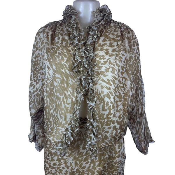 Sarah Horne Design Women’s Beige White Animal Print Skirt & Blouse Set