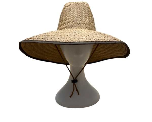 Outer Banks NC Straw Wide-Brimmed Sun Hat With Chin Strap Unisex Beige & Brown