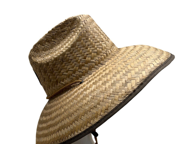 Outer Banks NC Straw Wide-Brimmed Sun Hat With Chin Strap Unisex Beige & Brown