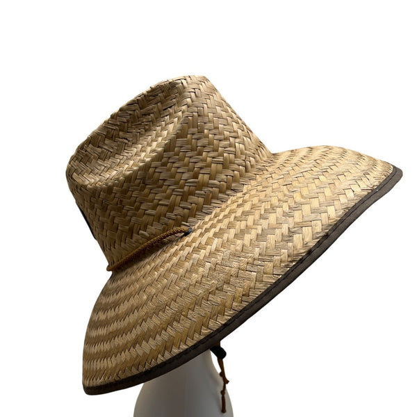 Outer Banks NC Straw Wide-Brimmed Sun Hat With Chin Strap Unisex Beige & Brown