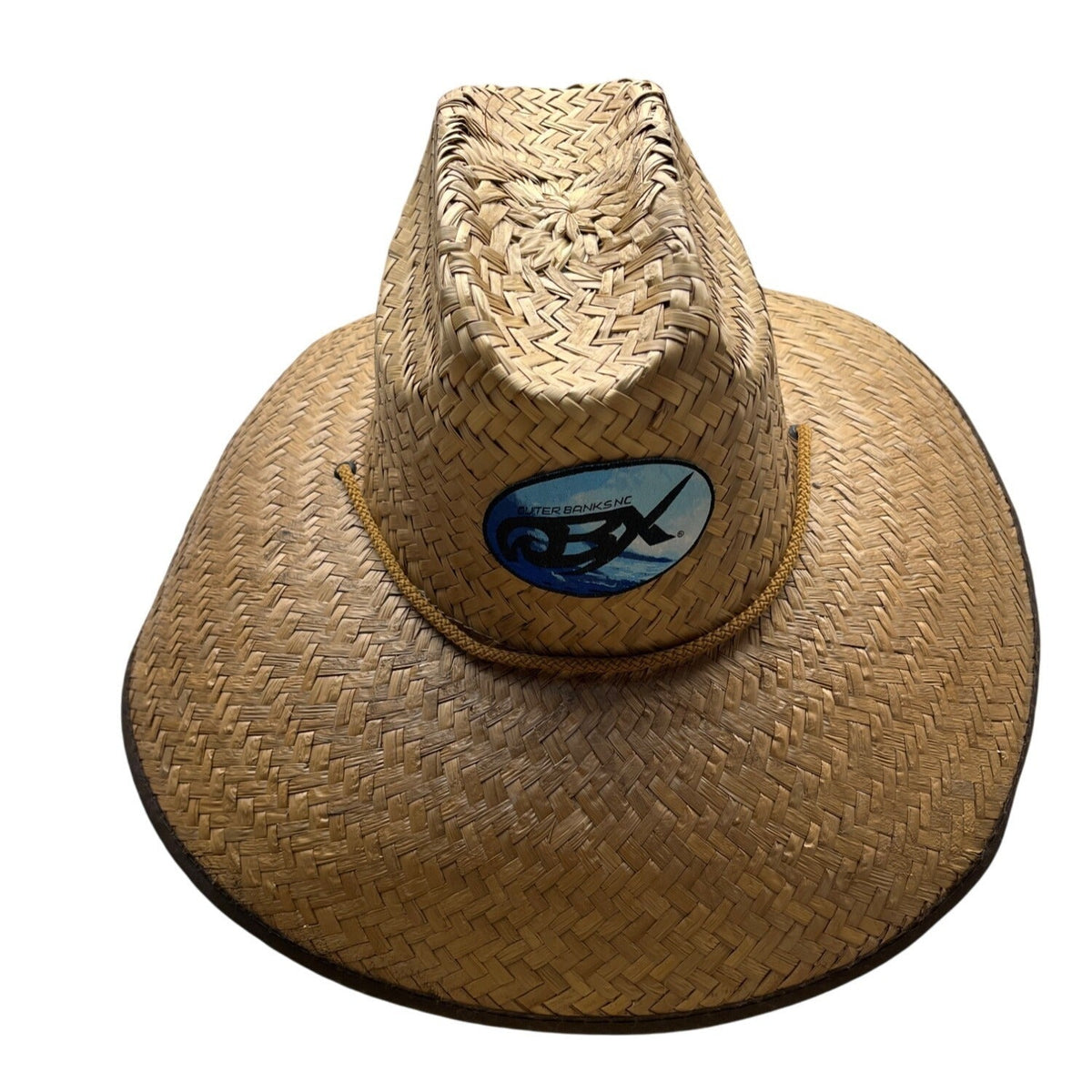 Outer Banks NC Straw Wide-Brimmed Sun Hat With Chin Strap Unisex Beige & Brown