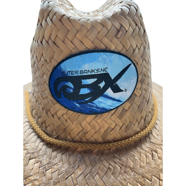 Outer Banks NC Straw Wide-Brimmed Sun Hat With Chin Strap Unisex Beige & Brown