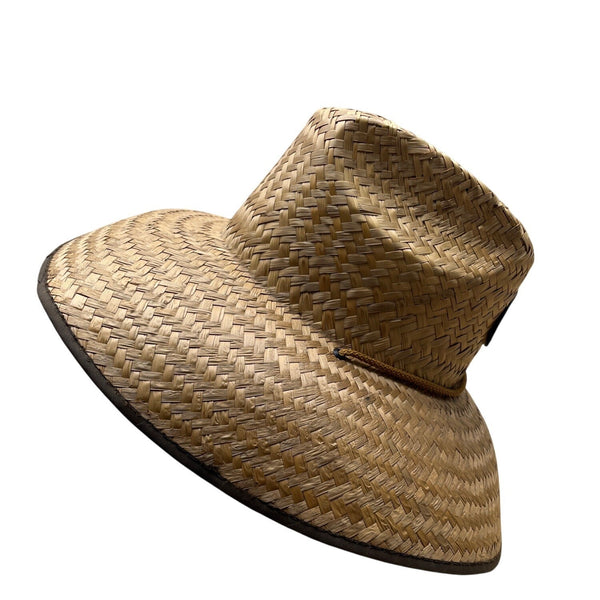 Outer Banks NC Straw Wide-Brimmed Sun Hat With Chin Strap Unisex Beige & Brown