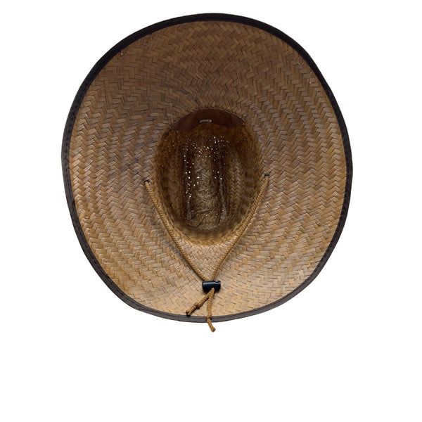 Outer Banks NC Straw Wide-Brimmed Sun Hat With Chin Strap Unisex Beige & Brown