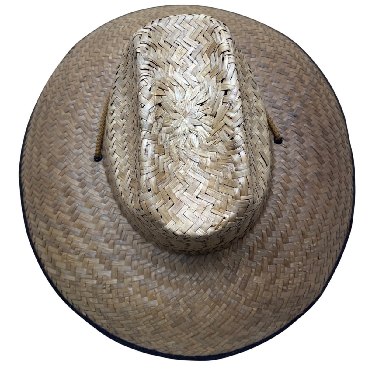 Outer Banks NC Straw Wide-Brimmed Sun Hat With Chin Strap Unisex Beige & Brown