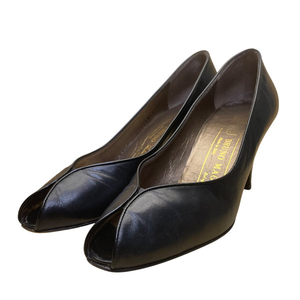 Bruno Magli Women’s Black Leather Peep Toe Heels AAA Narrow Pumps Size 7