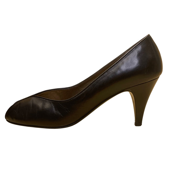 Bruno Magli Women’s Black Leather Peep Toe Heels AAA Narrow Pumps Size 7