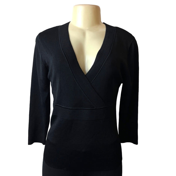 Valerie Steven’s Women's Black V- Neck Long Sleeve Surplice Shirt Sz PL