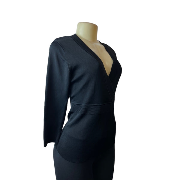 Valerie Steven’s Women's Black V- Neck Long Sleeve Surplice Shirt Sz PL