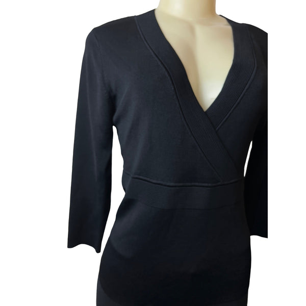 Valerie Steven’s Women's Black V- Neck Long Sleeve Surplice Shirt Sz PL