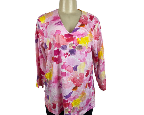 Parsley & Sage Womens V-Neck Floral Print Top Shirt Sz M - New