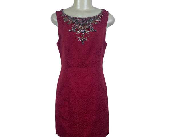 Moulinette Soeurs Sleeveless Red Textured Dress Women’s Embellished Neck Sz 10