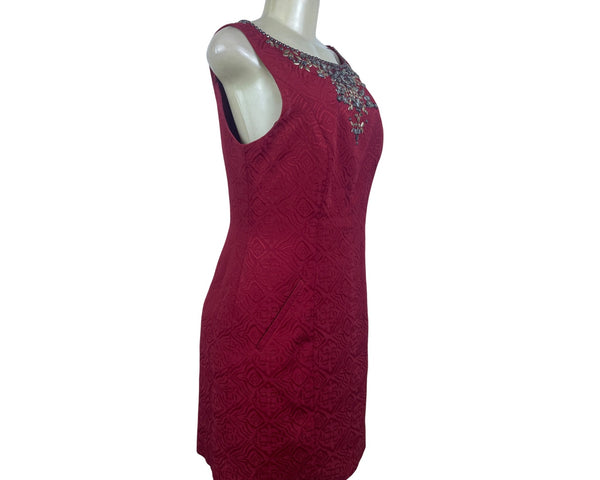 Moulinette Soeurs Sleeveless Red Textured Dress Women’s Embellished Neck Sz 10