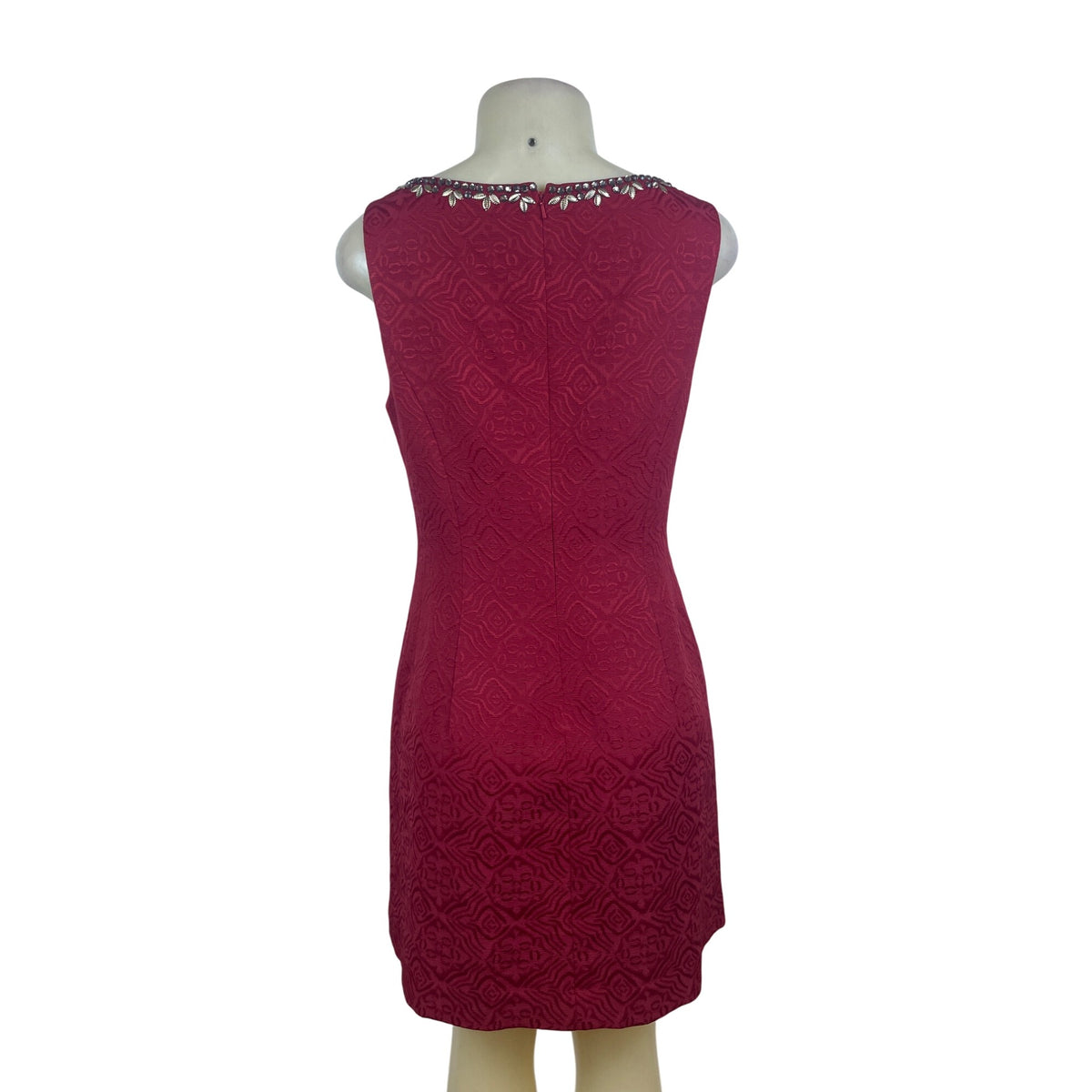 Moulinette Soeurs Sleeveless Red Textured Dress Women’s Embellished Neck Sz 10