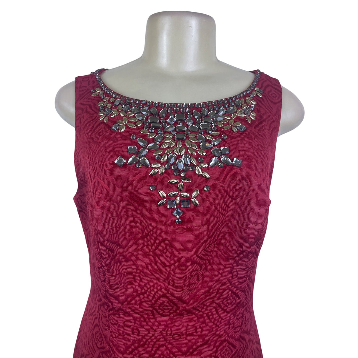 Moulinette Soeurs Sleeveless Red Textured Dress Women’s Embellished Neck Sz 10