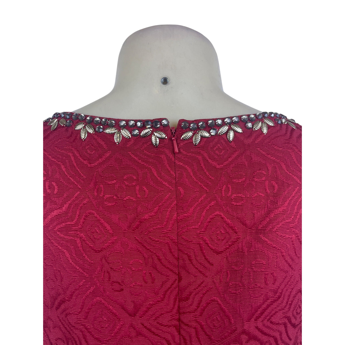 Moulinette Soeurs Sleeveless Red Textured Dress Women’s Embellished Neck Sz 10