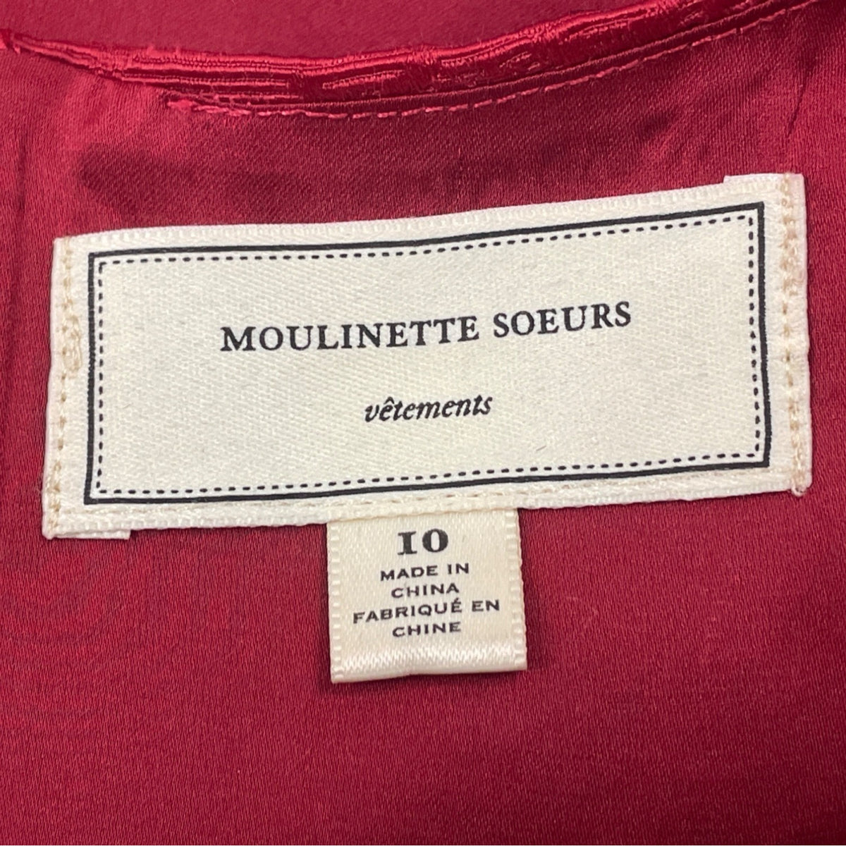 Moulinette Soeurs Sleeveless Red Textured Dress Women’s Embellished Neck Sz 10