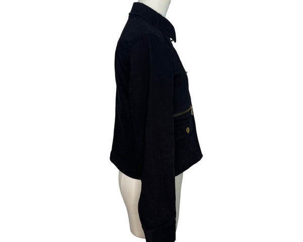 Ralph Lauren Womens Black Stretch Denim Jacket Petite With Gold Hardware Sz P/S