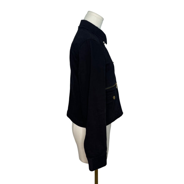 Ralph Lauren Womens Black Stretch Denim Jacket Petite With Gold Hardware Sz P/S