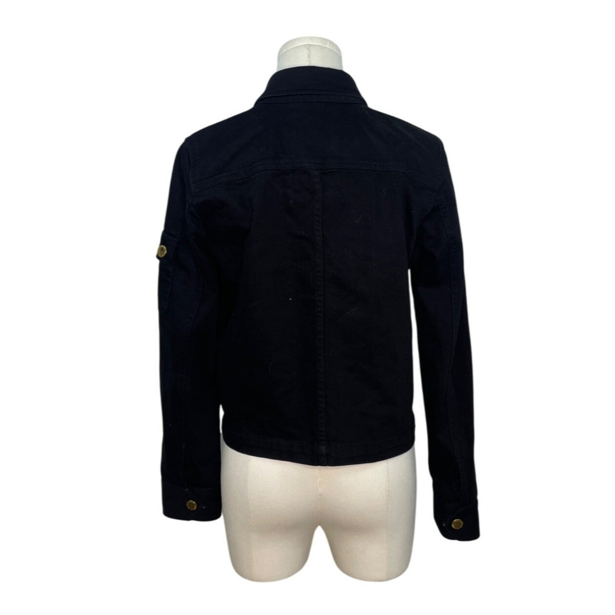Ralph Lauren Womens Black Stretch Denim Jacket Petite With Gold Hardware Sz P/S