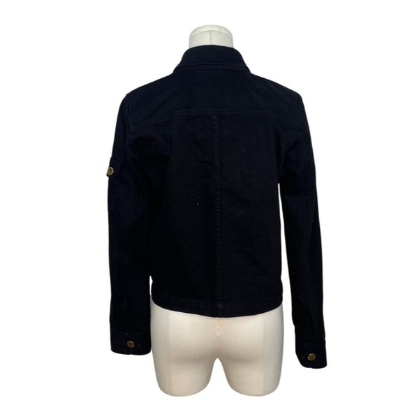 Ralph Lauren Womens Black Stretch Denim Jacket Petite With Gold Hardware Sz P/S