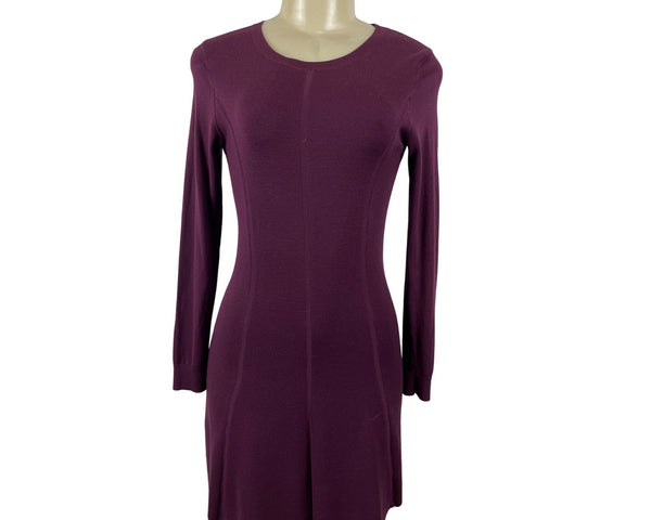 Ann Taylor Womens Burgundy Long Sleeve Fit & Flare Dress Sz XXS