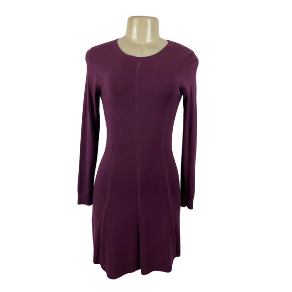 Ann Taylor Womens Burgundy Long Sleeve Fit & Flare Dress Sz XXS