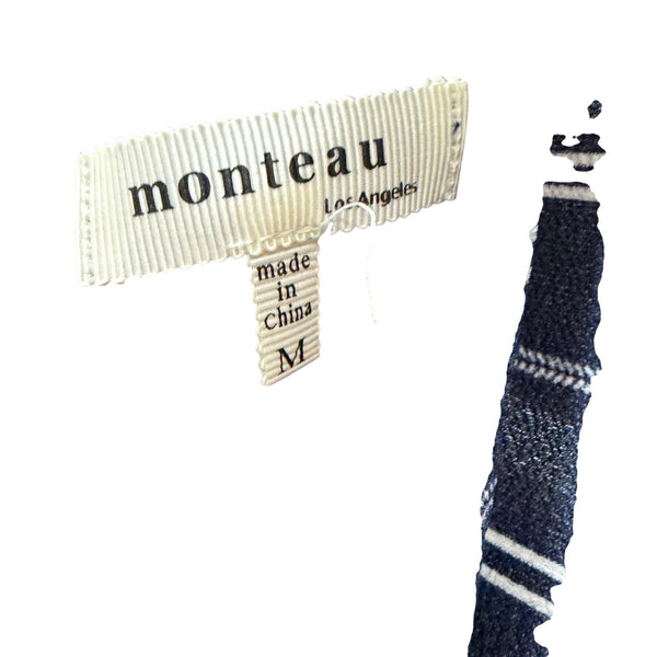 Monteau Womens Navy/White Striped Jumpsuit Medium Lightweight Tie Waist Cropped Pants