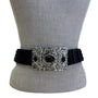 Vintage Silver Buckle Elastic Black Waist Belt With Scalloped Faux Leather Design For Women