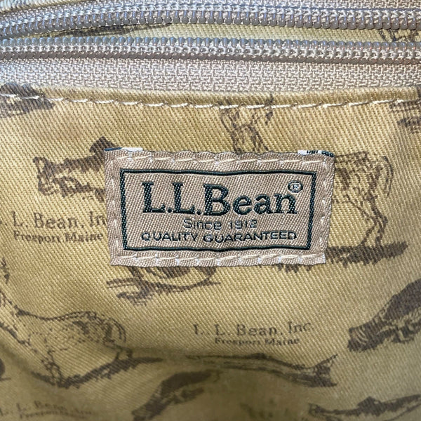 L.L. Bean Women’s Brown Leather Woven With Patterned Fabric Lining Tote Bag