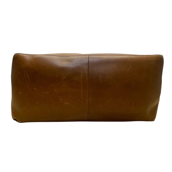 L.L. Bean Women’s Brown Leather Woven With Patterned Fabric Lining Tote Bag