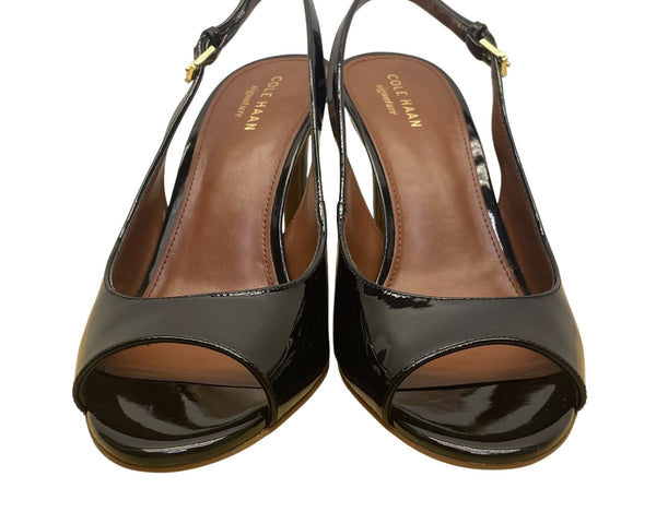 Cole Haan Womens Black Patent Leather Peep-Toe Juliana Slingback Heels Size 7B