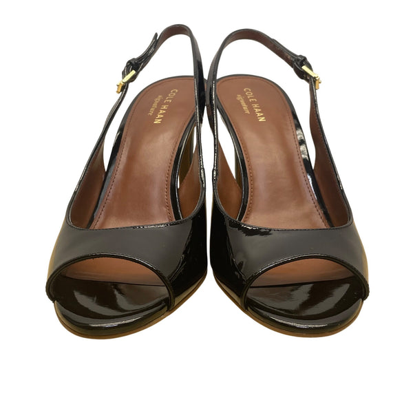 Cole Haan Womens Black Patent Leather Peep-Toe Juliana Slingback Heels Size 7B