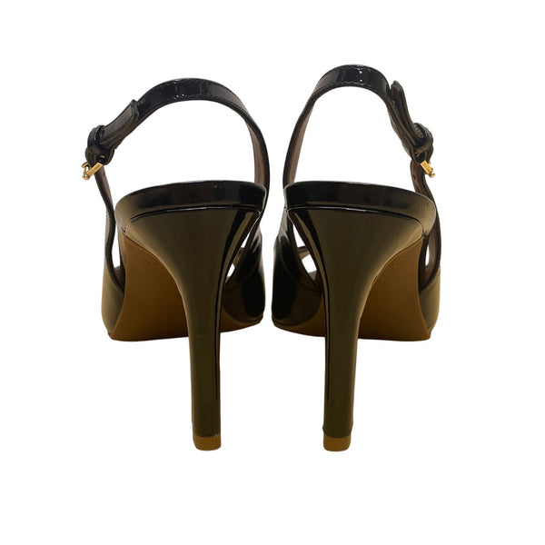 Cole Haan Womens Black Patent Leather Peep-Toe Juliana Slingback Heels Size 7B