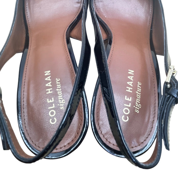Cole Haan Womens Black Patent Leather Peep-Toe Juliana Slingback Heels Size 7B