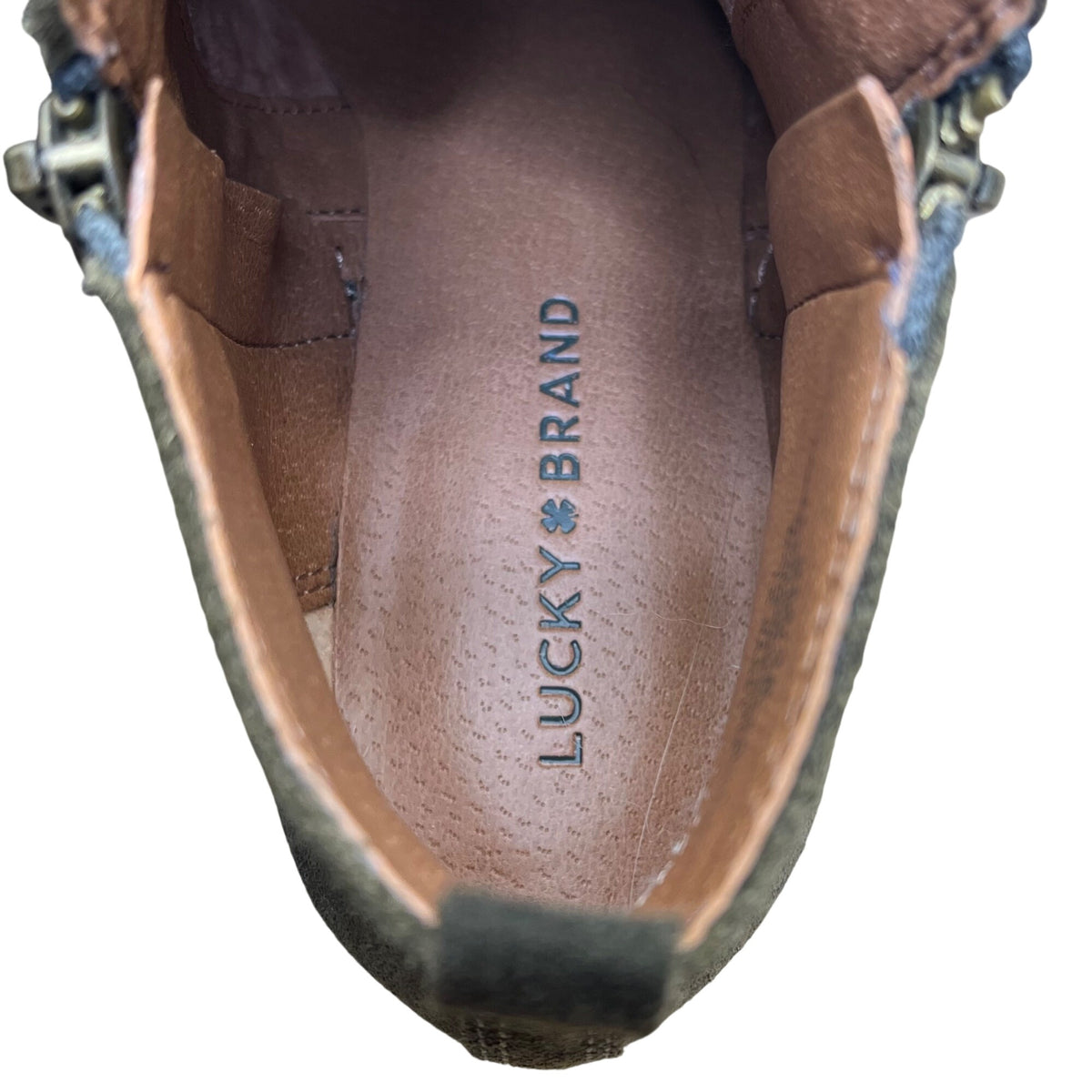 Lucky Brand Women’s Dark Green Suede LK-Basel Zip Closure Ankle Booties Size 8M