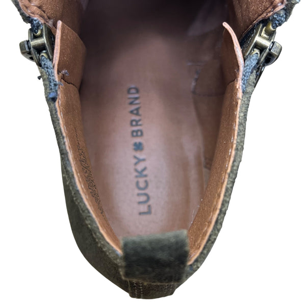 Lucky Brand Women’s Dark Green Suede LK-Basel Zip Closure Ankle Booties Size 8M