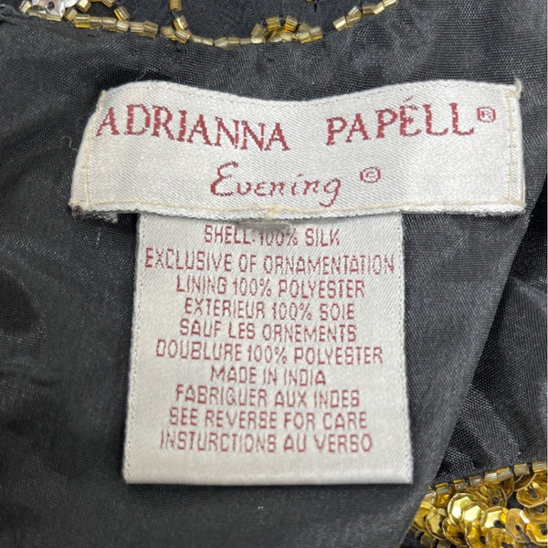Adrianna Papell Black & Gold Beaded Silk Evening Dress With Keyhole Back