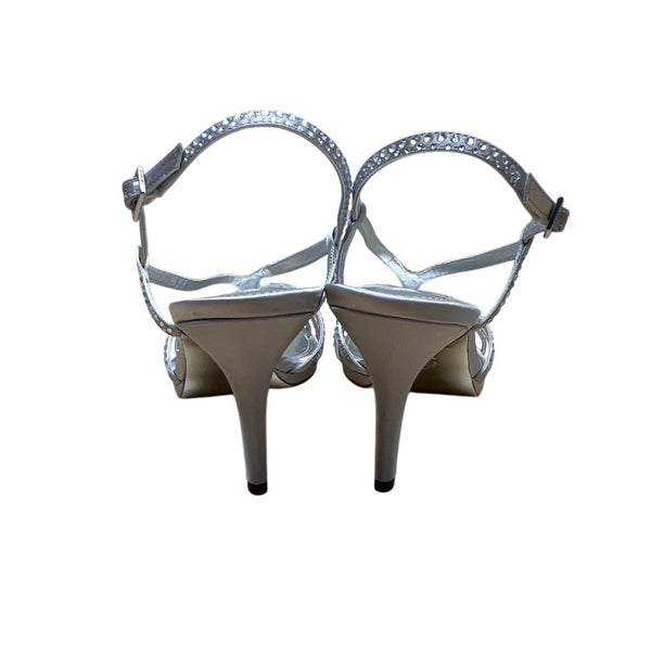 Nina Women’s Silver Jolie Strappy Rhinestone High Heel Sandals Size 8.5M