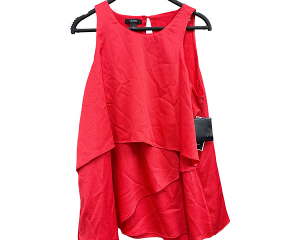 Alfani Womens Red Sleeveless Layered Asymmetrical Hem Top Size 12 Polyester