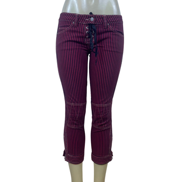 Isabel Marant Women’s Burgundy & Black Striped Capri Pants Lace-Up Size 2